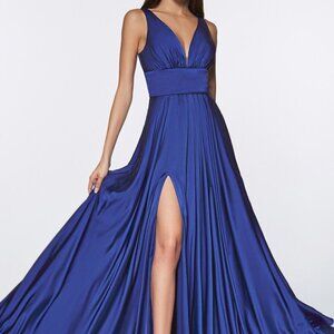 V-Neck Satin A-Line Shape Prom Dress CD7469